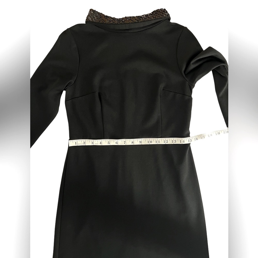 Talbots Black Sheath Dress Mock Neck Sequin Collar Cocktail Event Evening 4P - Picture 8 of 12